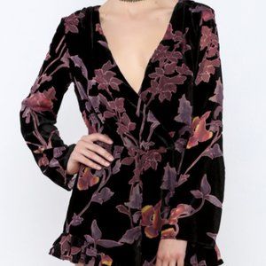 Honey Punch Floral Velvet Burnout Romper Size M